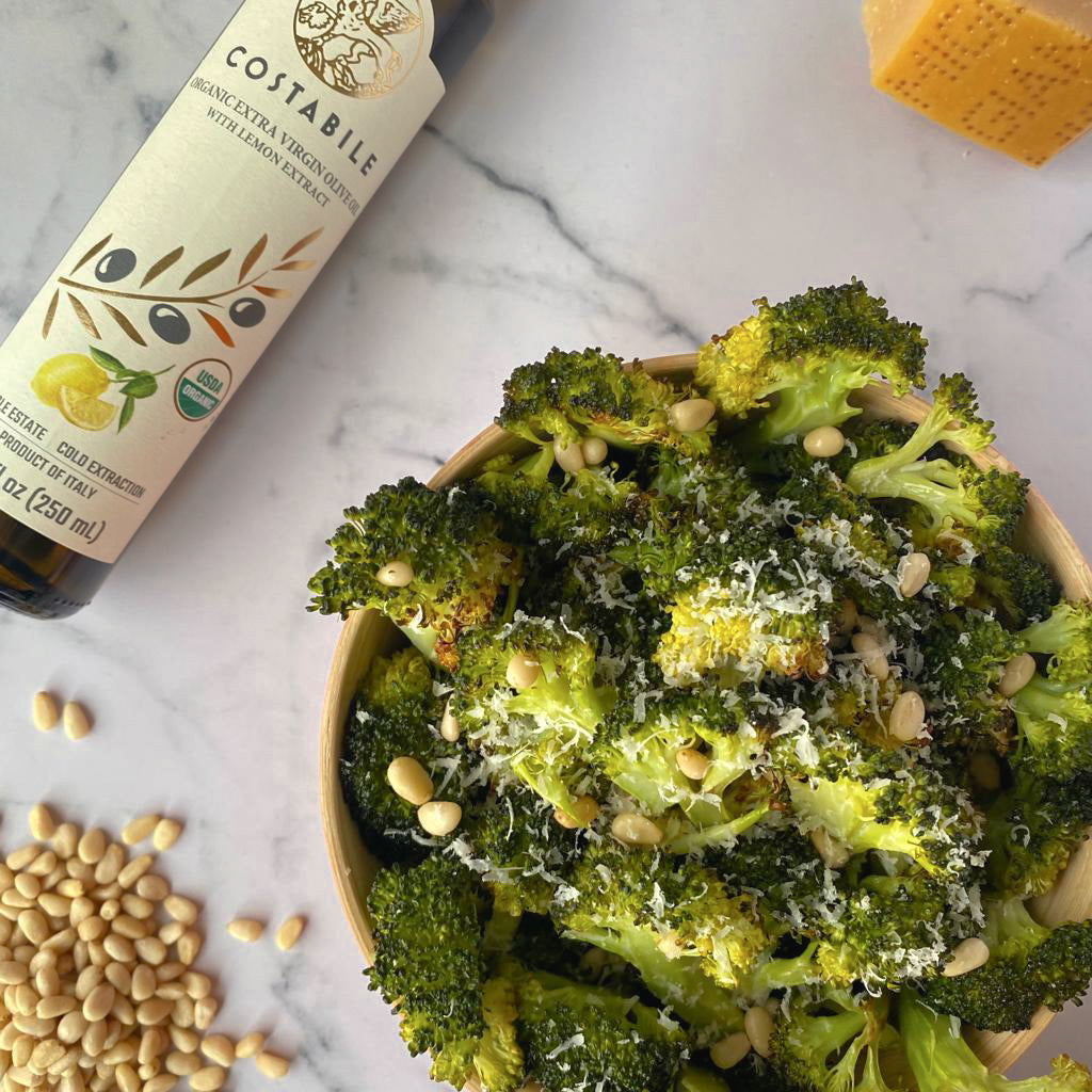 Crispy broccoli with lemon olive oil and parmesan cheese