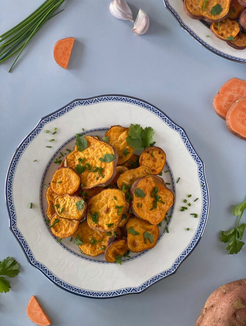 Roasted Sweet Potato With Garlic Infused Olive Oil And Fresh Herbs