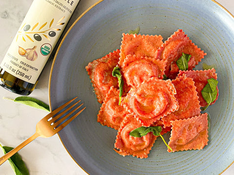 Beet Ravioli with Sage
